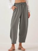 Full Size Drawstring Wide Leg Cropped Pants Plus Size - Store 42