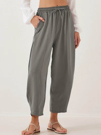 Full Size Drawstring Wide Leg Cropped Pants Plus Size - Store 42