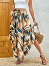 Asymmetrical Smocked Printed Skirt Mustard