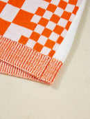 Checkered Pattern Open Front Cardigan