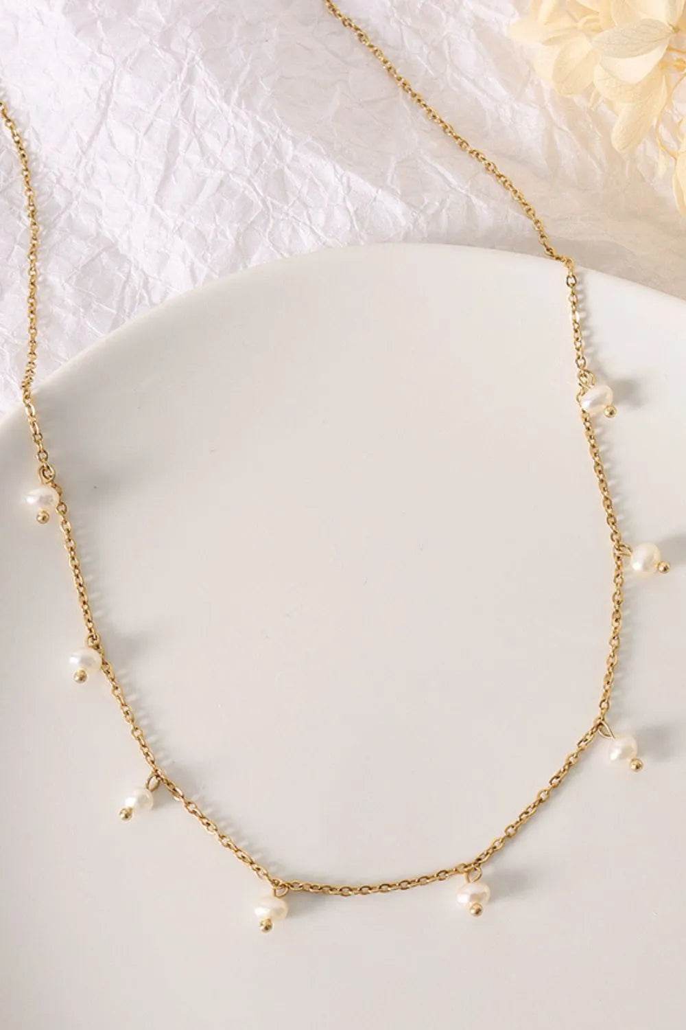 Elegant 18K Gold-Plated Titanium Steel Pearl Necklace - Stylish Accessory for Any Occasion - Store 42