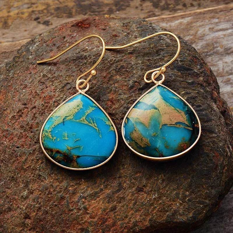 Elegant 18K Gold-Plated Natural Stone Earrings for Stylish Everyday Wear