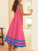 Contrast Trim Square Neck Maxi Cami Dress Pink Blue
