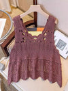 Openwork Scoop Neck Tank Deep Purple One Size
