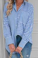 Plaid Button Up Long Sleeve Shirt Light Blue