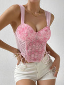 Lace-Up Flower Sweetheart Neck Cami