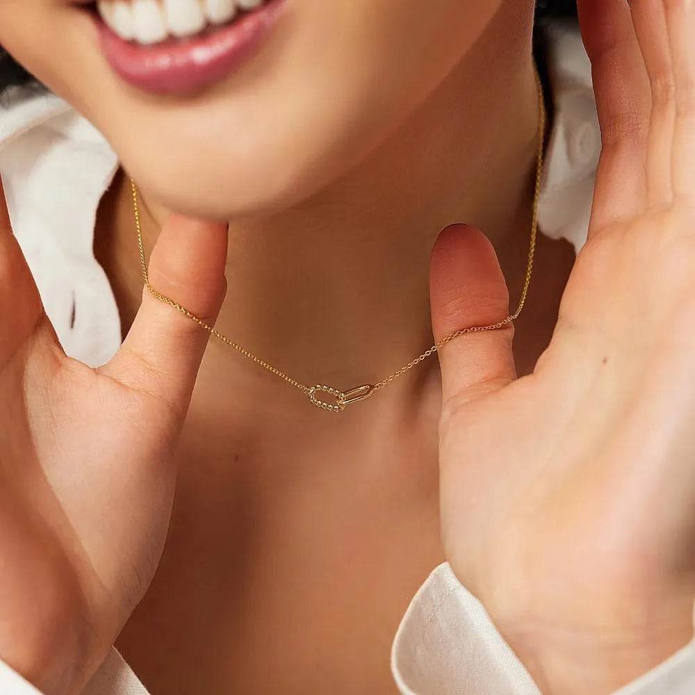 Elegant 18K Gold-Plated Interlocked Titanium Steel Necklace with Adjustable Chain - Store 42