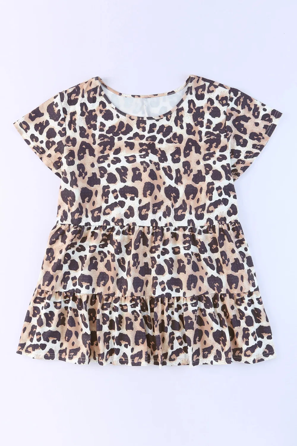 Trendy Plus Size Leopard Print Blouse with Round Neckline, Slightly Stretchy, Opaque Fabric