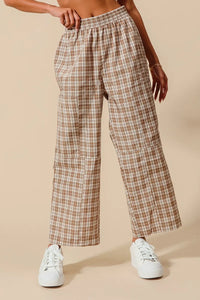 SO ME Check Plaid Wide Leg Pants with Big Patch Pockets