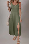 Side Slit Scoop Neck Wide Strap Dress Sage