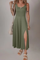 Side Slit Scoop Neck Wide Strap Dress Sage