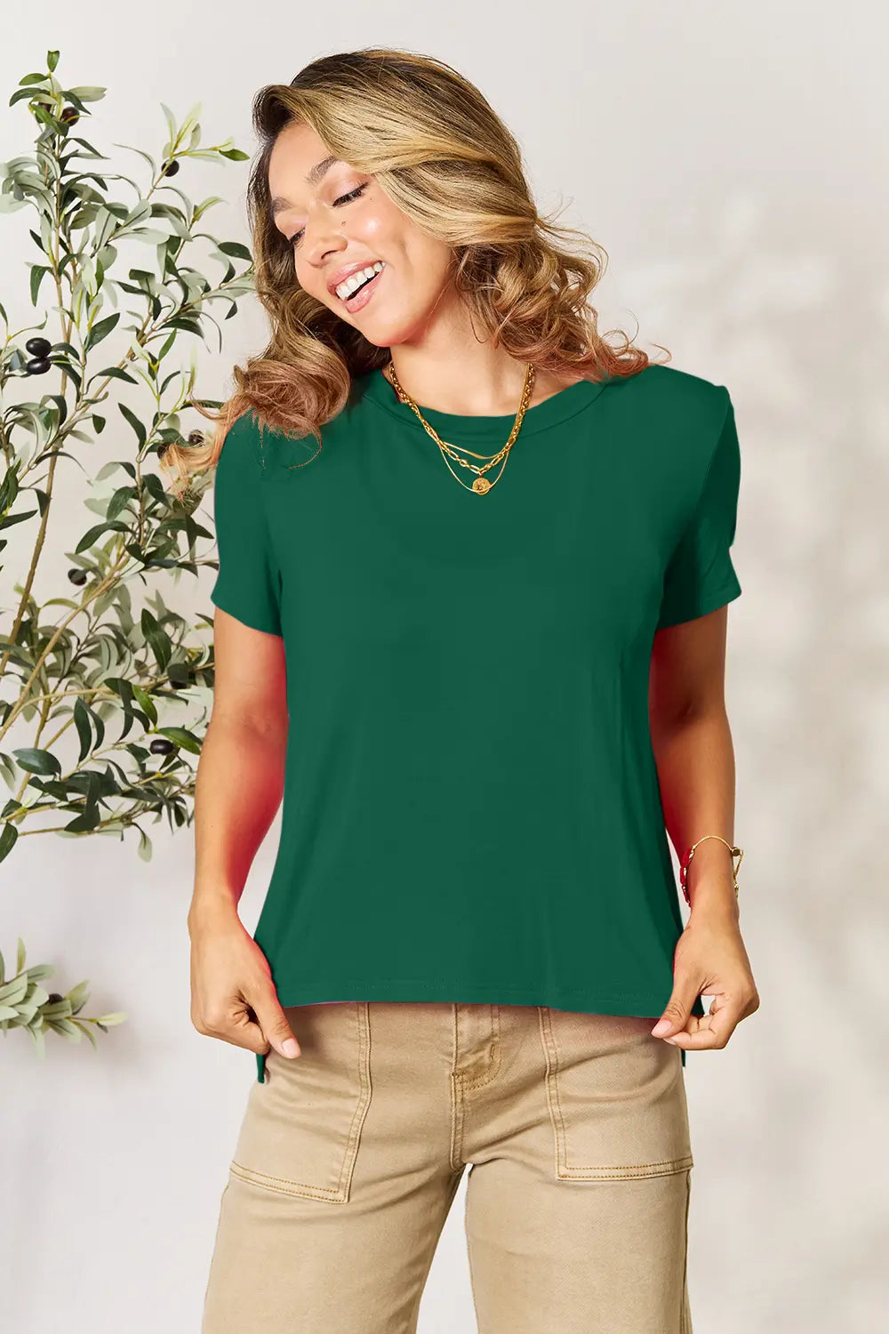 Basic Bae Full Size Round Neck Short Sleeve T-Shirt Plus Size Green
