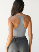 Ribbed V-Neck Halter Tank Top
