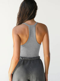 Ribbed V-Neck Halter Tank Top