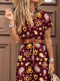 Full Size Printed V-Neck Short Sleeve Maxi Dress Plus Size - Store 42