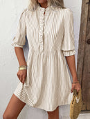 Striped Half Sleeve Dress Tan