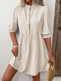 Striped Half Sleeve Dress Tan
