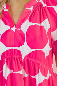 Contrast Notched Flutter Sleeve Dress