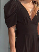Full Size Cutout V-Neck Puff Sleeve Jumpsuit Plus Size - Store 42