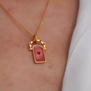 Elegant 18K Gold-Plated Titanium Steel Pendant Necklace with Resin Detail, 17.7-Inch Chain - Store 42