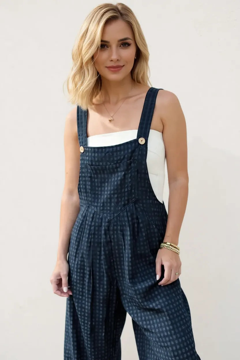 Oh Full Size Plaid Wide Leg Overalls with Pockets