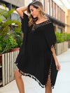 Tassel Cutout Half Sleeve Cover-Up Black One Size