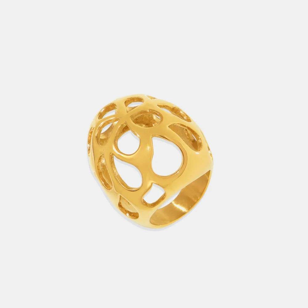 Elegant 18K Gold-Plated Stainless Steel Cutout Ring - Adjustable Sizes 6-8 - Store 42