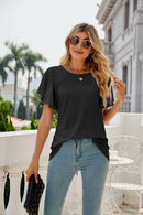 Trendsi Eyelet Flutter Sleeve Semi-Sheer Round Neck Casual Top - 100% Polyester - Store 42