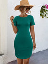 Round Neck Short Sleeve Mini Tee Dress Turquoise