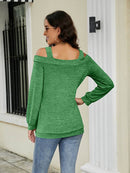 Trendy Cold Shoulder Cutout Blouse with Square Neck - Opaque & Slightly Stretchy Fabric - Store 42