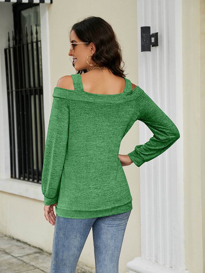 Trendy Cold Shoulder Cutout Blouse with Square Neck - Opaque & Slightly Stretchy Fabric