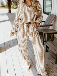 Sleek Stripe Collared Two-Piece Top and Drawstring Pant Set for Effortless Style - Store 42