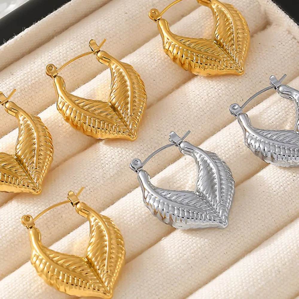 Elegant 18K Gold-Plated Titanium Steel Leaf Shape Earrings - Lightweight & Chic Design - Store 42