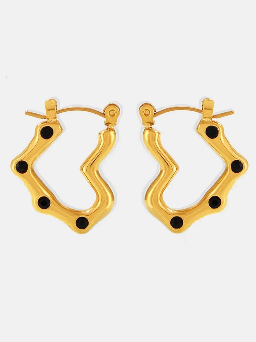 Elegant 18K Gold-Plated Stainless Steel Heart Earrings with Rhinestones - Trendy Jewelry Accessory