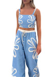 Smocked Square Neck Cami and Pants Set Light Blue