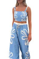 Smocked Square Neck Cami and Pants Set Light Blue