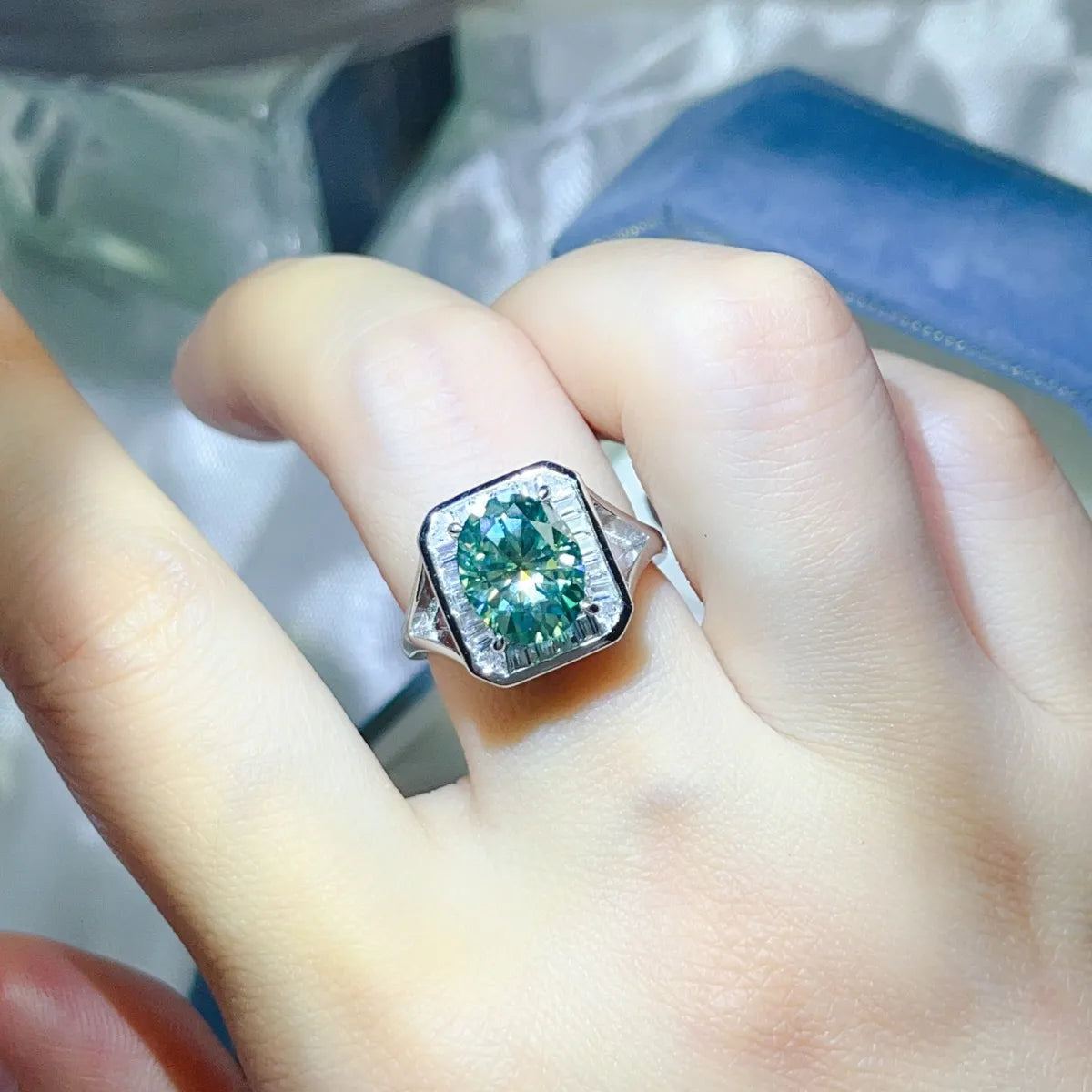 3 Carat Moissanite Square Engagement Ring in Platinum-Plated Sterling Silver with Accent Zircon