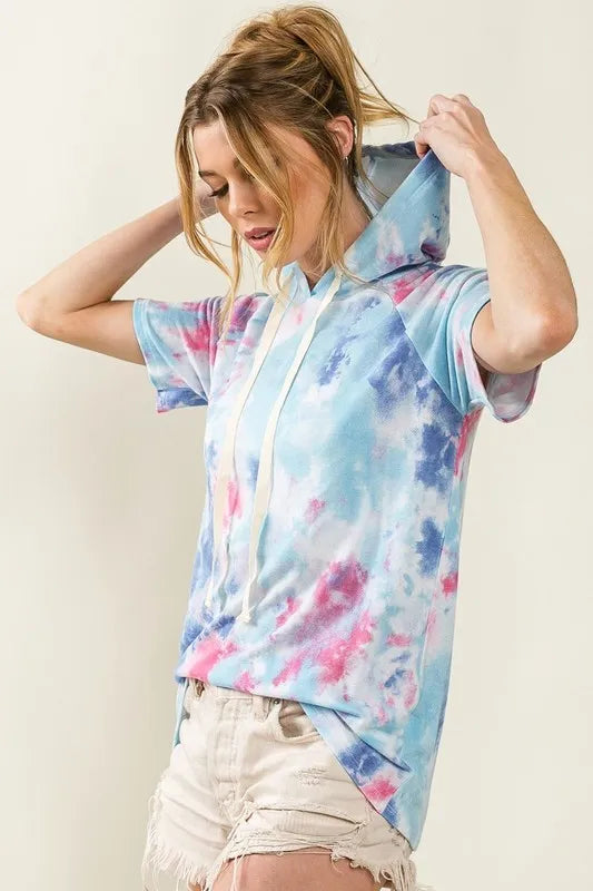 Cozy BiBi Tie Dye Terry Hoodie with Adjustable Drawstring - Soft & Stylish Casual Wear