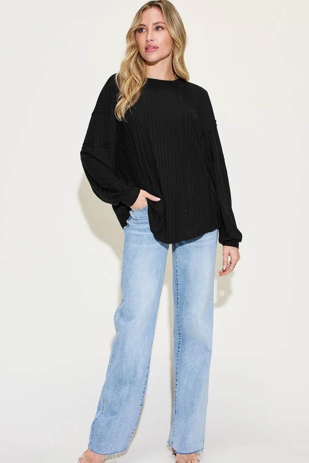Basic Bae Full Size Ribbed Round Neck Long Sleeve T-Shirt - Store 42