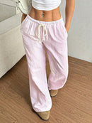 Drawstring Striped Wide Leg Pants