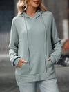 Textured Drawstring Long Sleeve Hoodie Sage