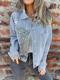 Full Size Leopard Button Up Denim Jacket Plus Size - Store 42