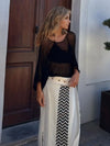 Round Neck Long Sleeve Cover-Up Black
