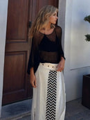 Round Neck Long Sleeve Cover-Up Black