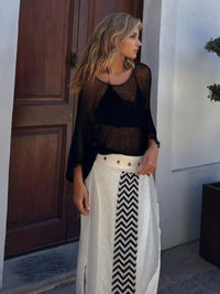 Round Neck Long Sleeve Cover-Up Black