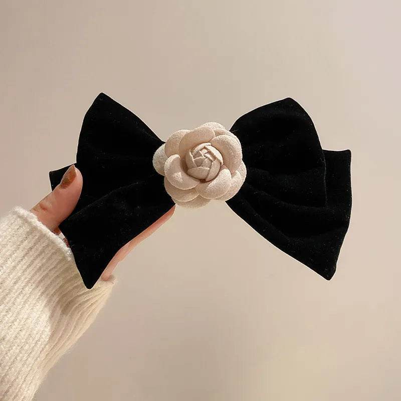 Elegant Rose Trim Bow Hair Clip - Stylish Alloy and Polyester Accessory for Chic Hairstyles - Store 42
