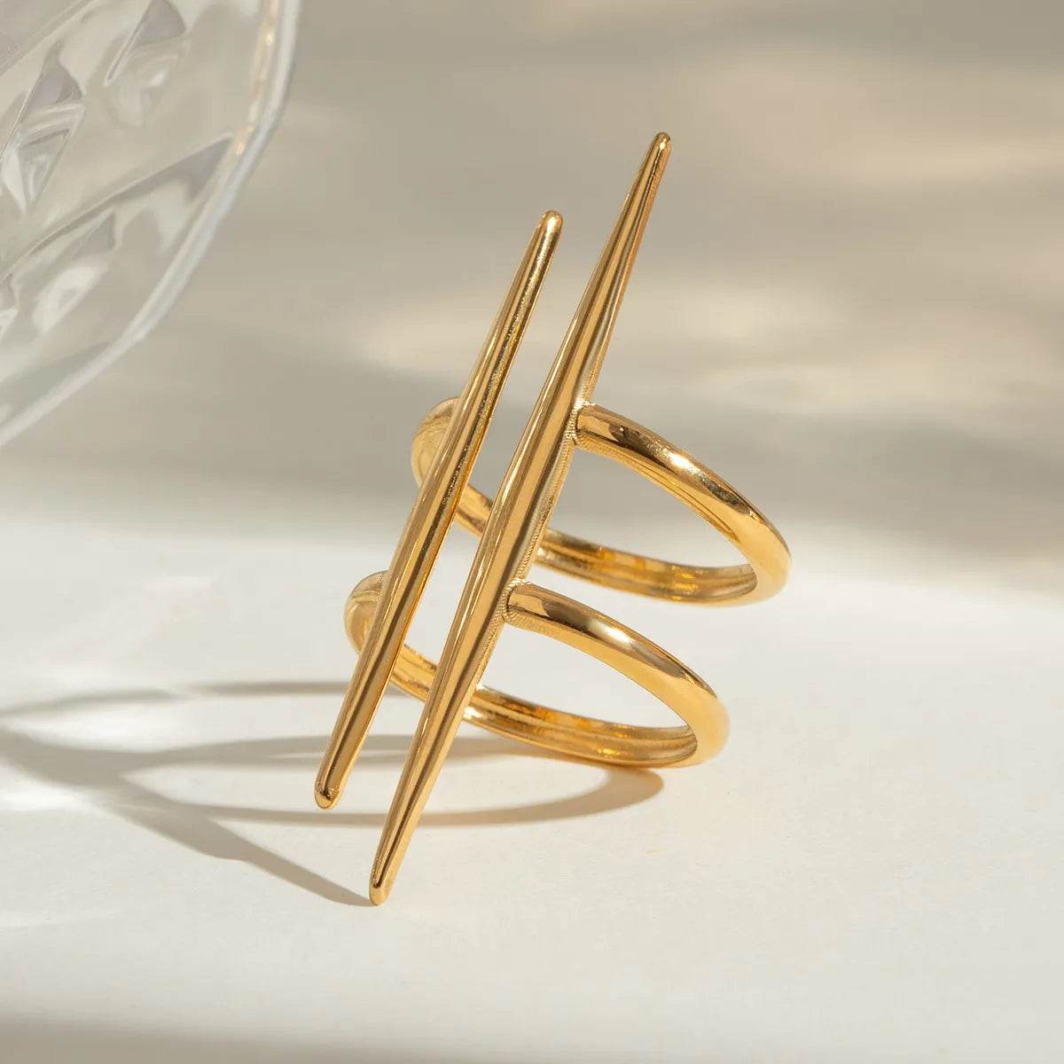 18K Gold-Plated Stainless Steel Asymmetrical Ring - Modern Minimalist Geometric Design