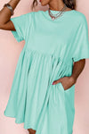 Round Neck Half Sleeve Mini Tee Dress Mint Blue