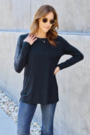 Basic Bae Women's Full Size Round Neck Long Sleeve Top with Pockets and Moderate Stretch - Store 42