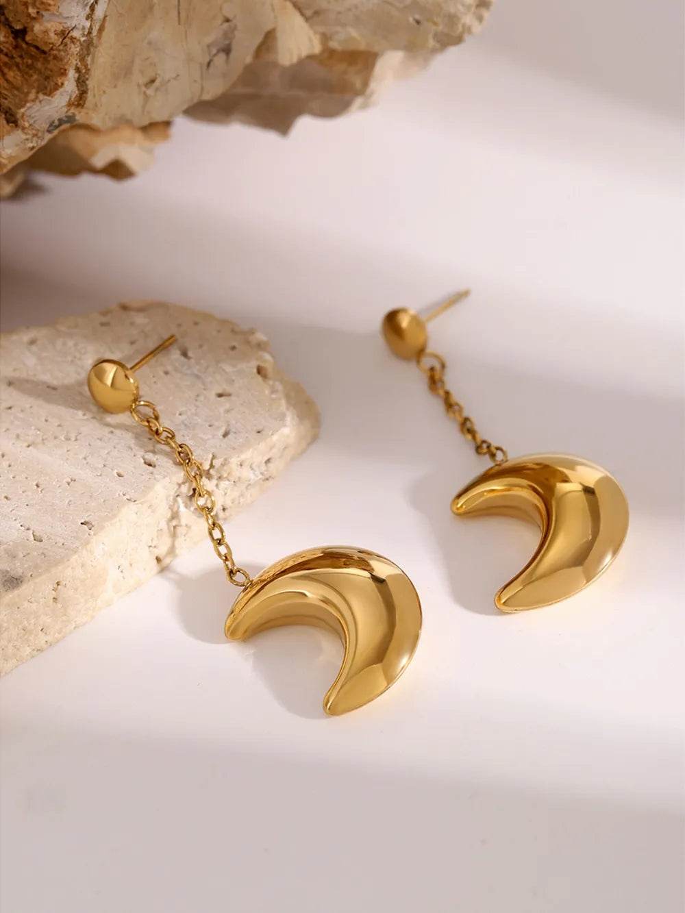 Elegant 18K Gold-Plated Stainless Steel Moon Dangle Earrings - Perfect for Any Occasion - Store 42